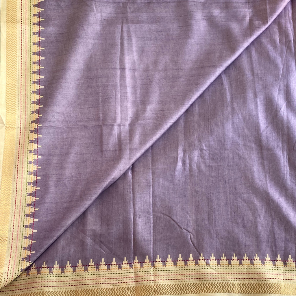Dusty Lavender Soft Tussar Saree With Champagne Gold Pallu