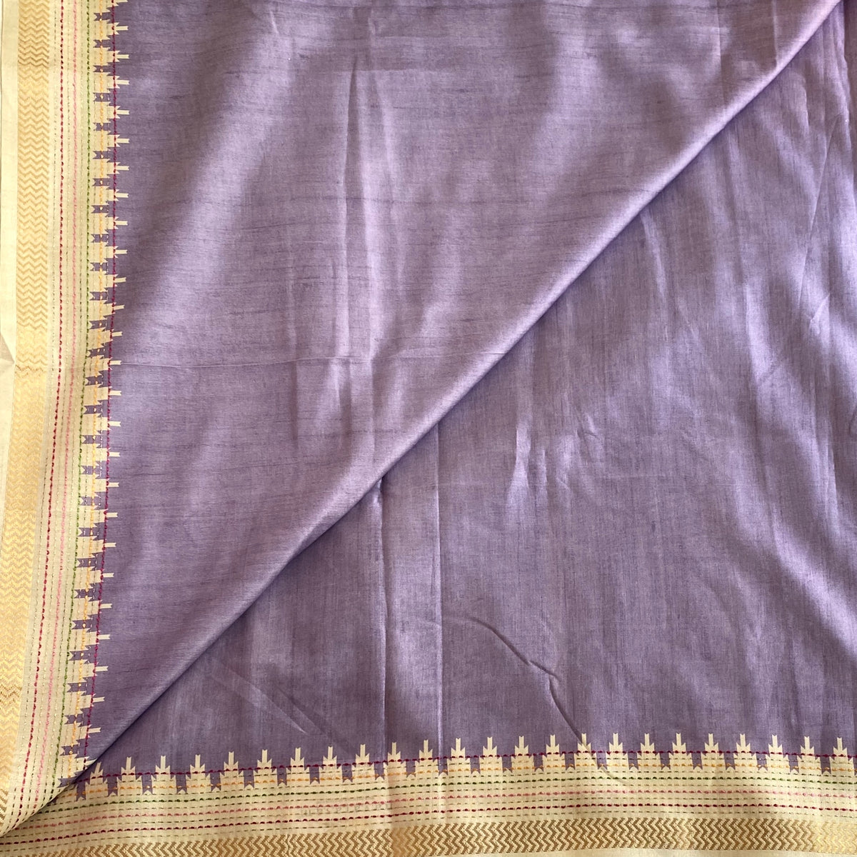 Dusty Lavender Soft Tussar Saree With Champagne Gold Pallu