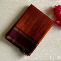 Deep Maroon Designer Pure Silk Saree With Burnt Orange Pallu