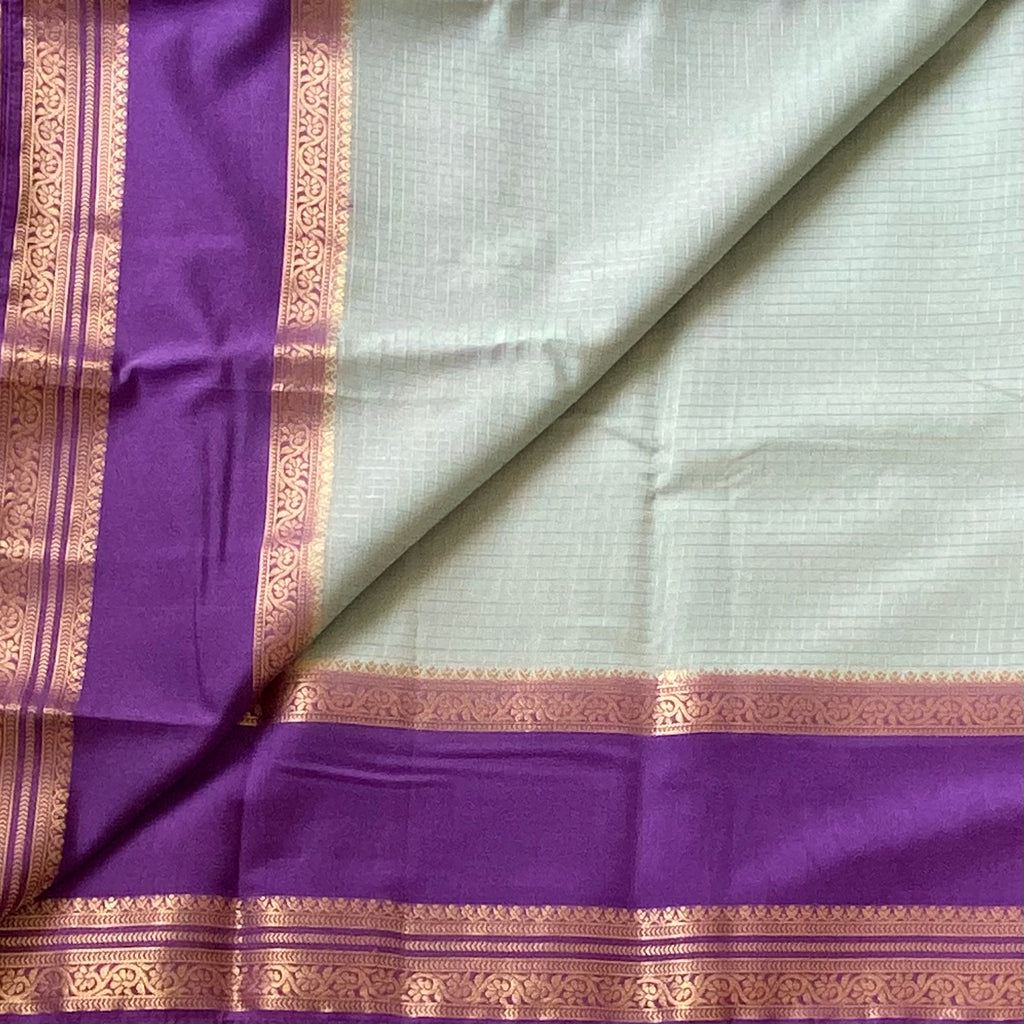 Mint Green Saree With Purple Pallu Gold Brocade Festive Wear