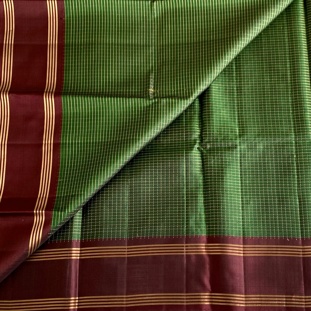 Bottle Green with Deep Maroon Checked Silk Saree With Zari