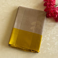 Metallic Greyish Beige with Mango Yellow Designer Pure Silk with Floral Zari Weave