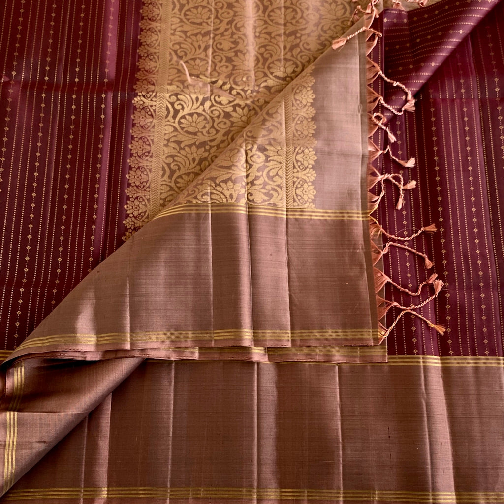 Classic Chocolate Brown Designer Pure Silk Saree With Biscuit Brown