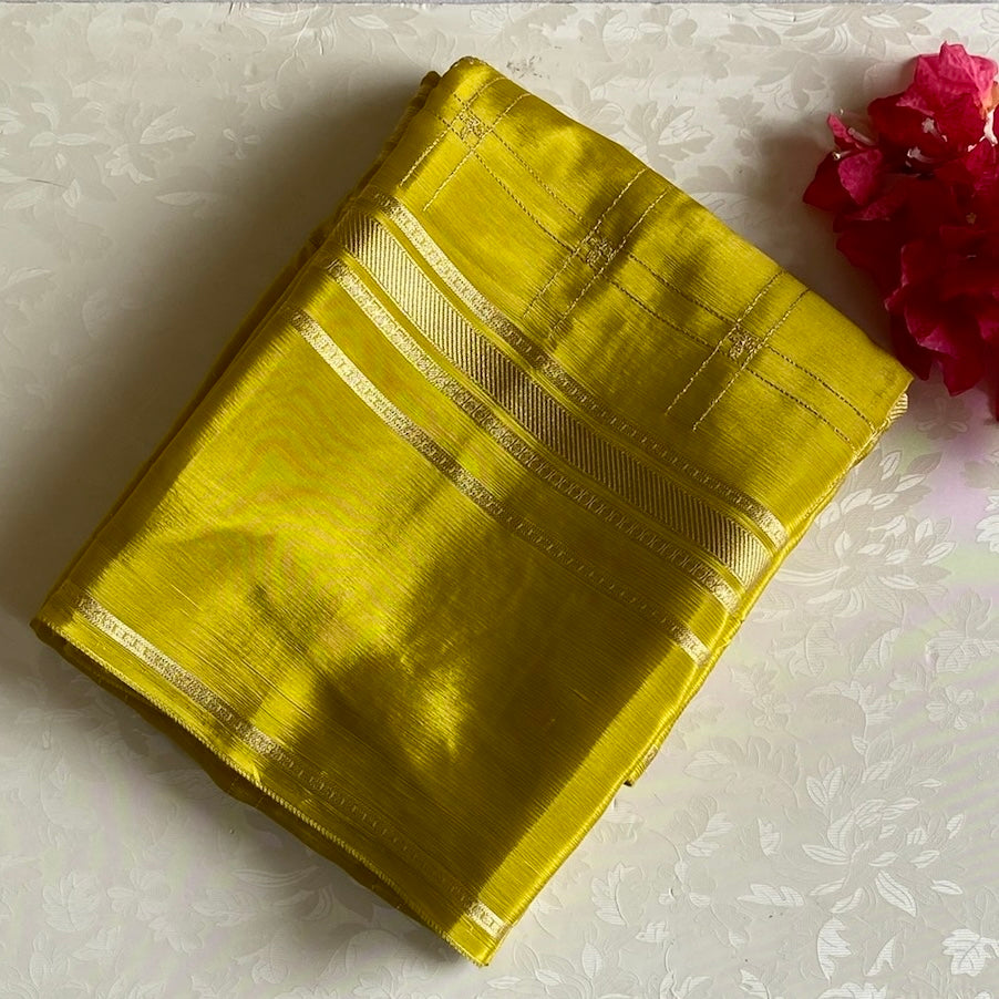 Chartreuse Soft Crepe Silk Saree With Aari Embroidered Work