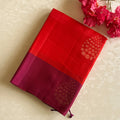 Crimson Orangish Red with magenta n purple designer pure Silk