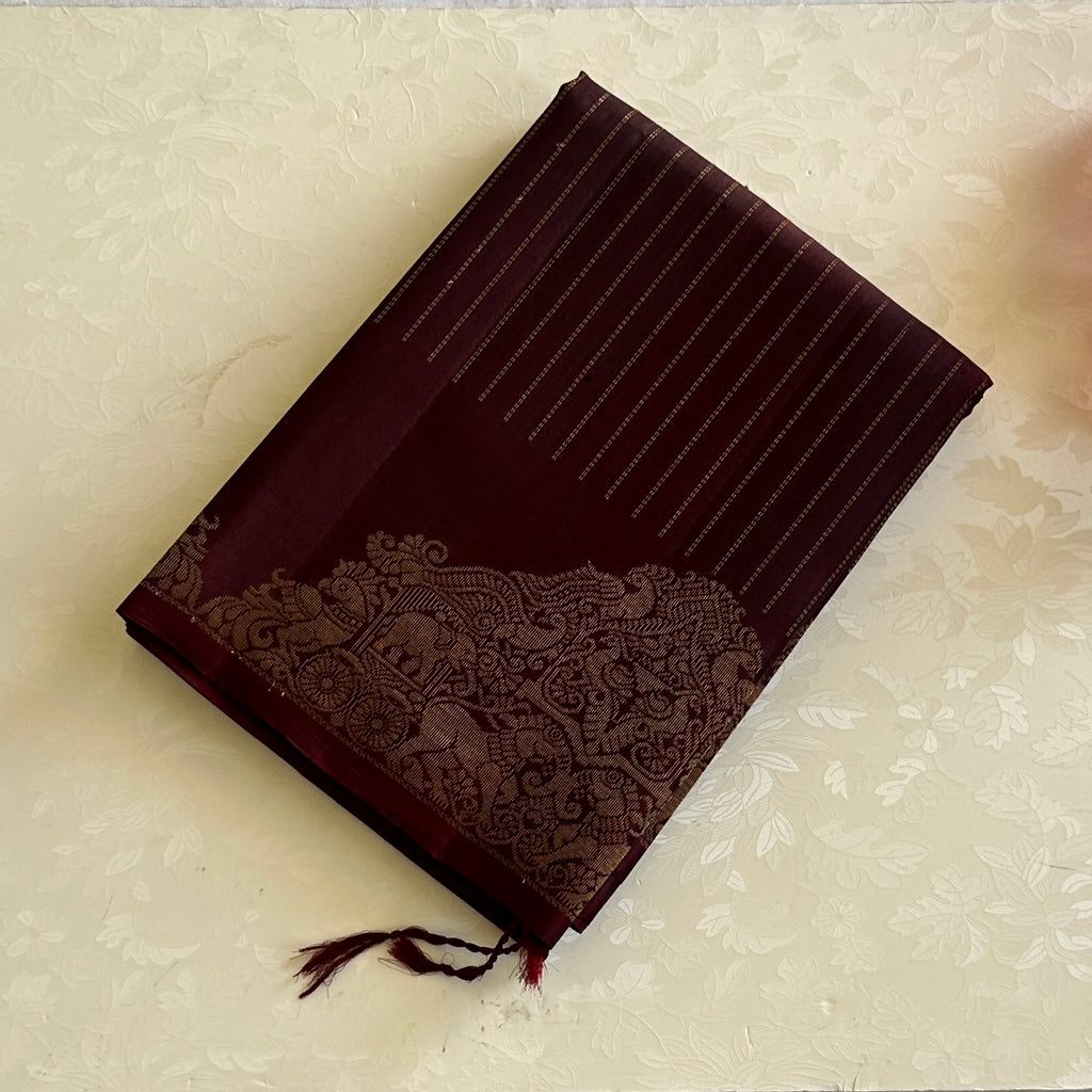 Deep Plum Woven Zari Saree with Temple Border and Tassels