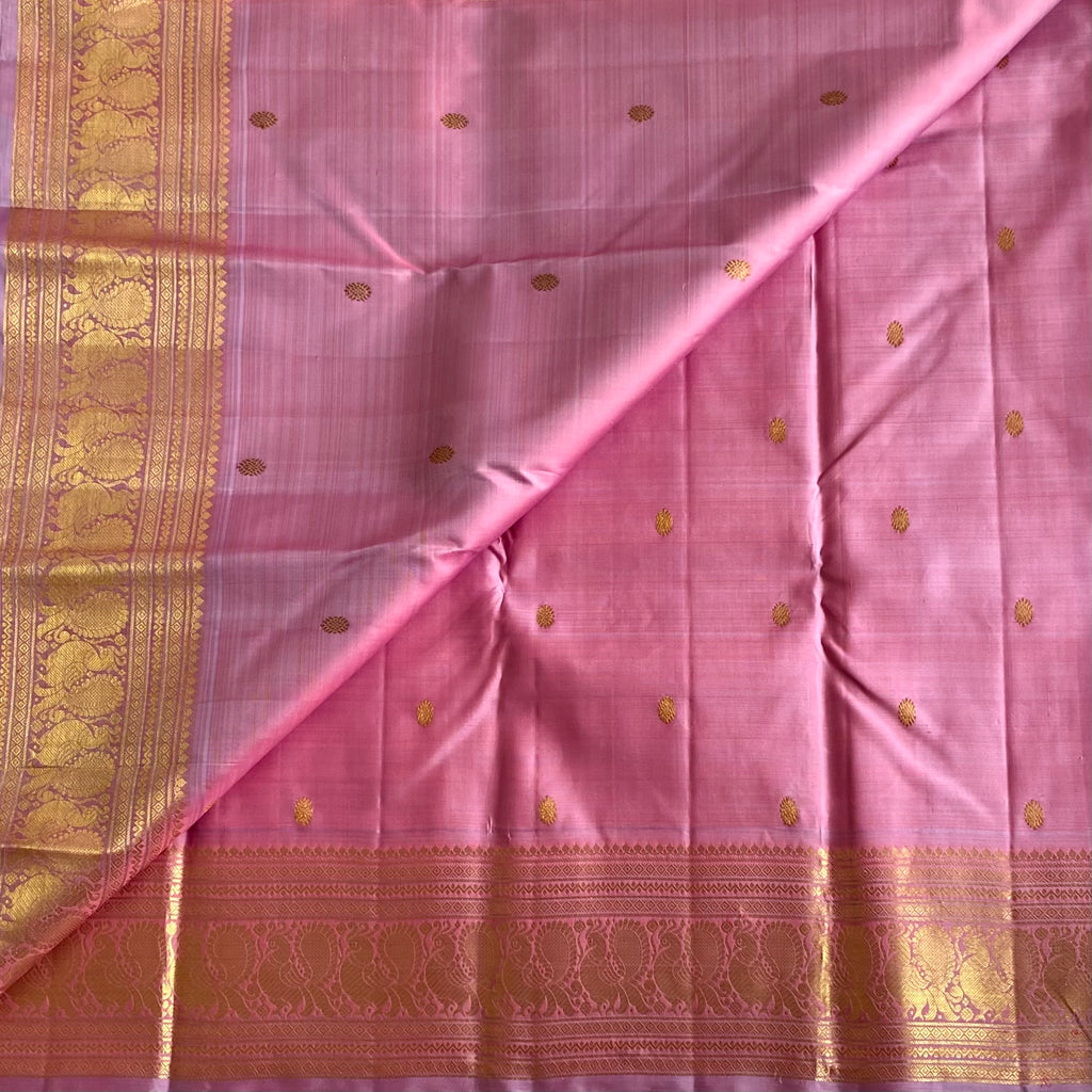 Kanjeevaram Pure Zari Silk Dreamy Lilac Pink With Zari Gold Border