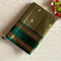 Metallic Sage Green Designer Pure Silk Saree With Emerald Green Pallu