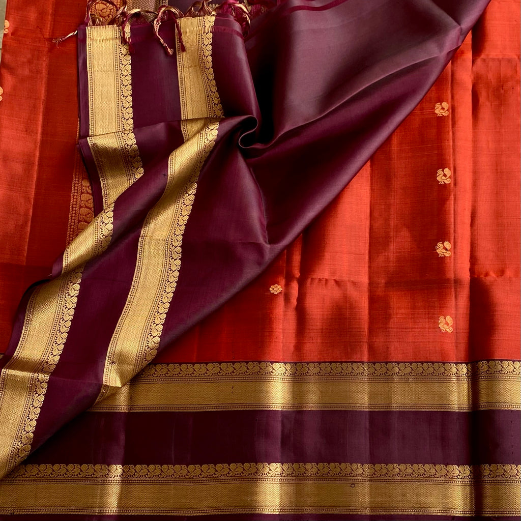 Dreamy Rust with Espresso Wine Brown Retta Pett Borders Handwoven Pure Silk