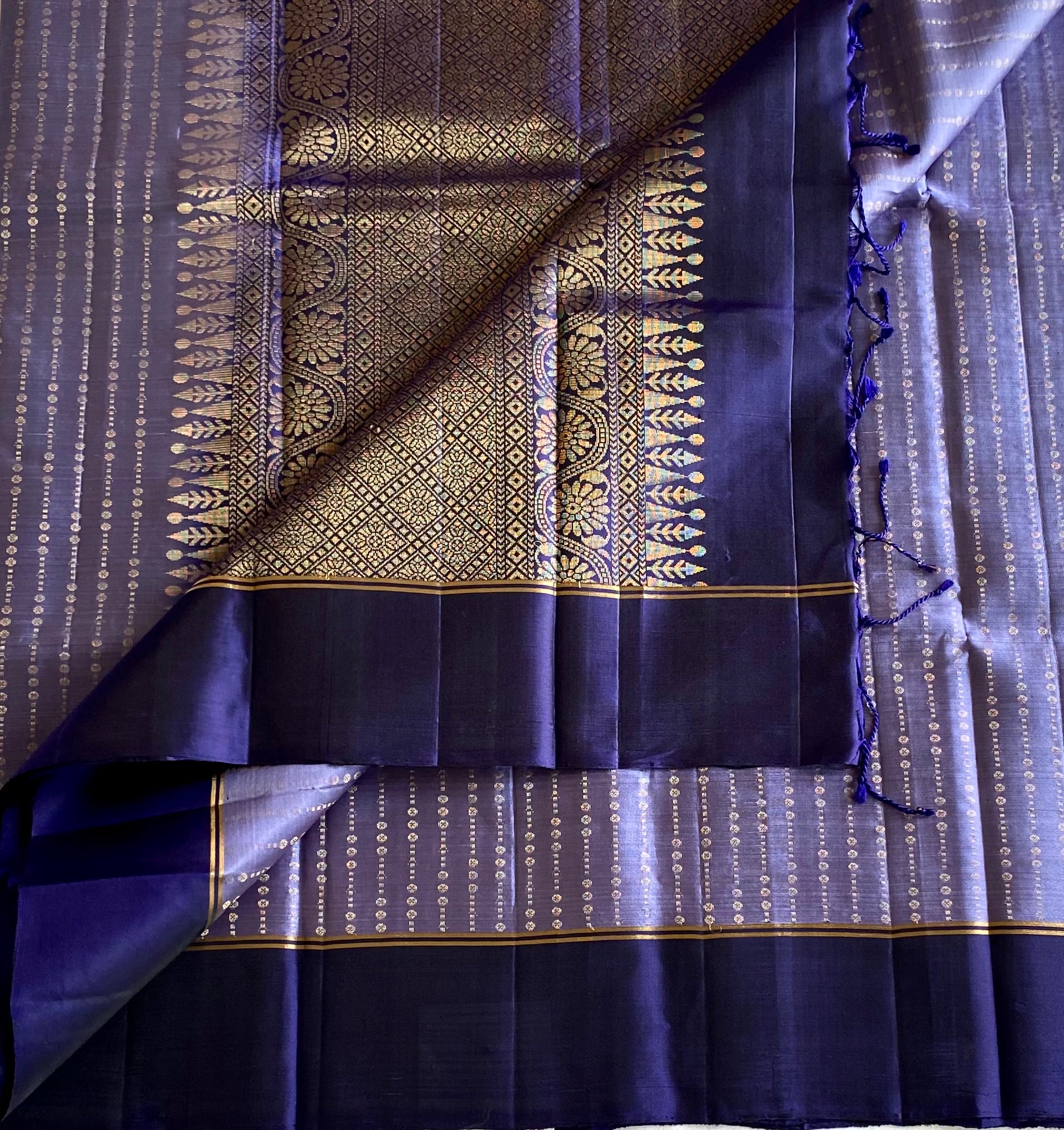 Royal Lavender with rare combo midnight navy zari woven pure silk