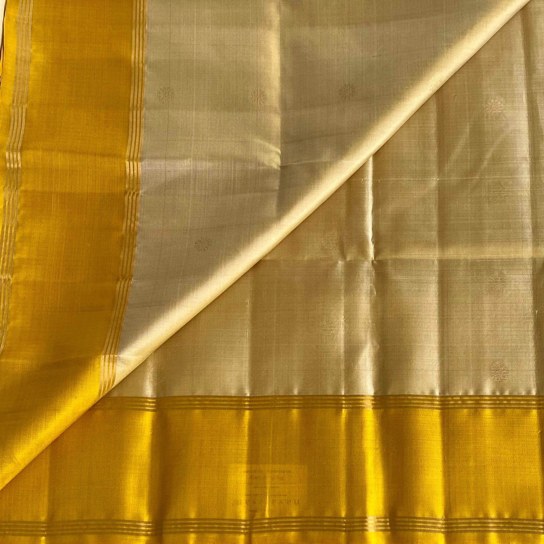 Mustard Yellow Designer Pure Silk Saree With Ivory Beige Pallu