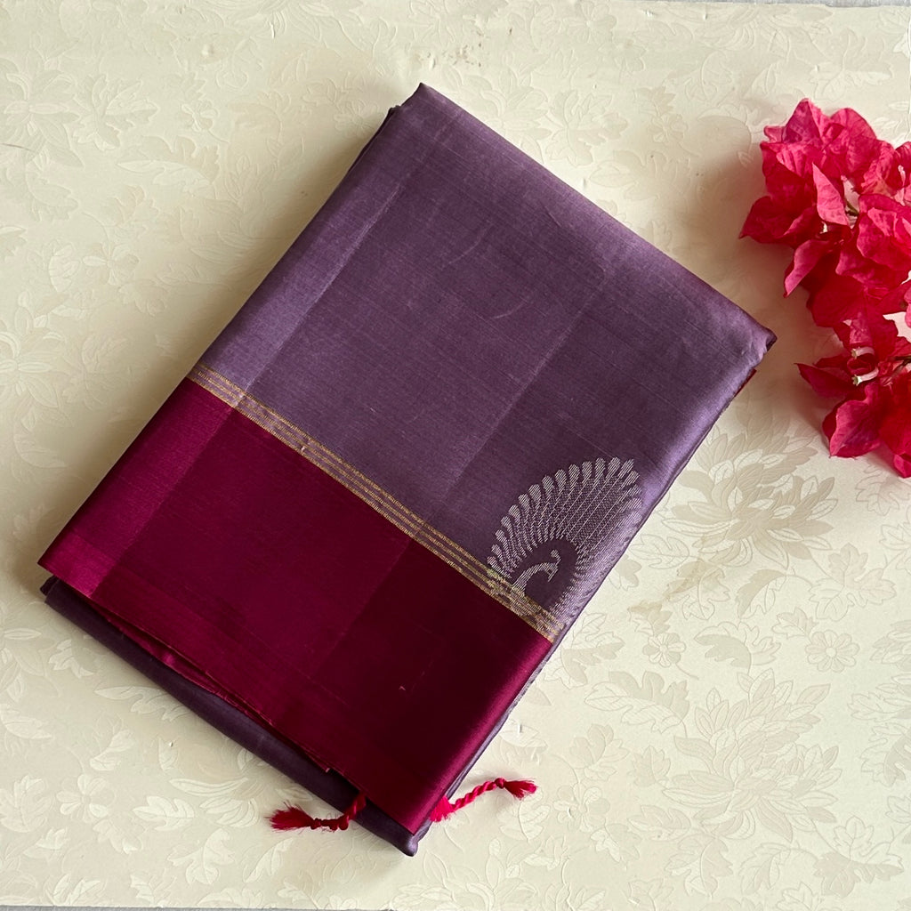 Lavender Magenta Silk Saree Gold Zari Paisley Traditional Weave Elegant