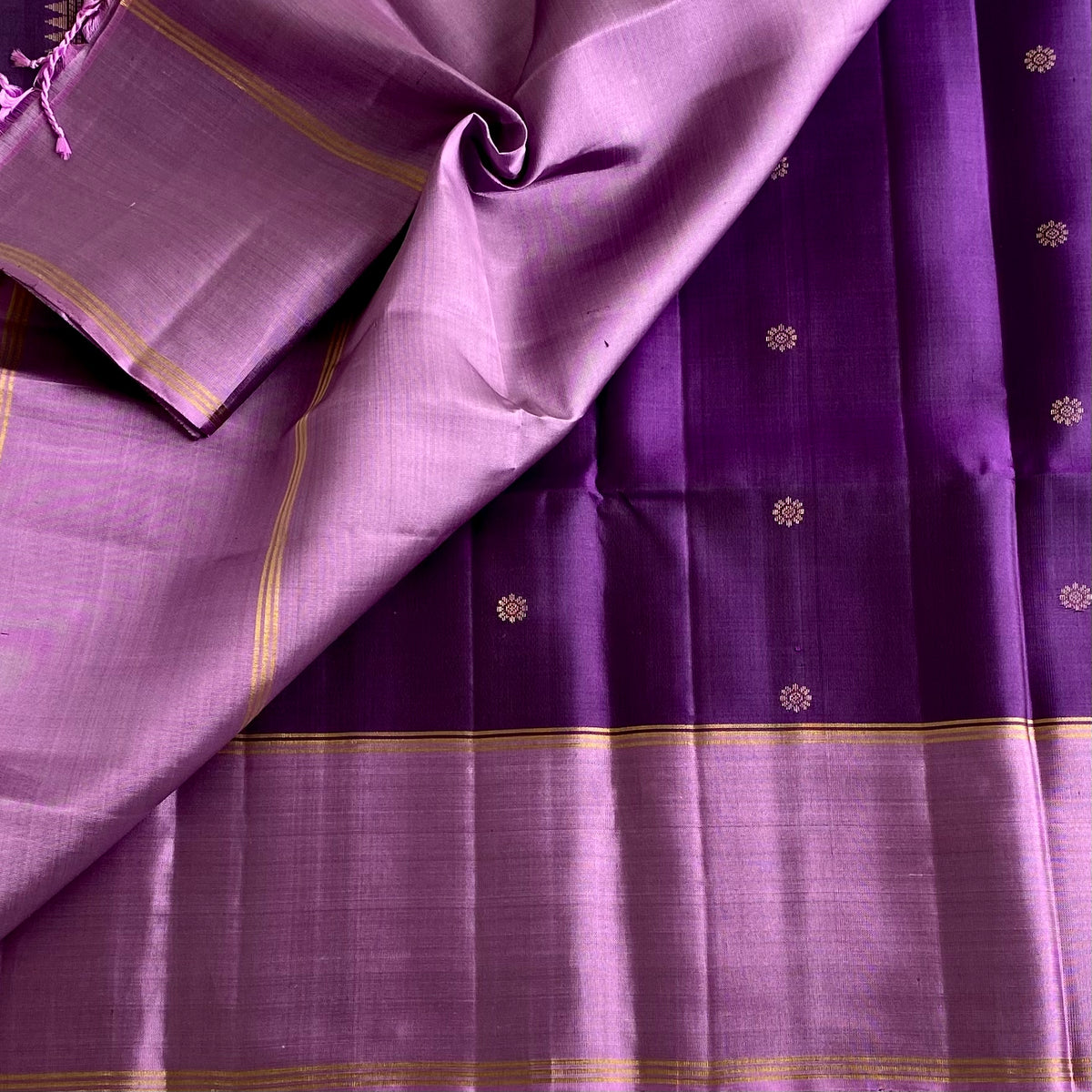 Deep Purple Designer Pure Silk Saree With Lavender Pallu