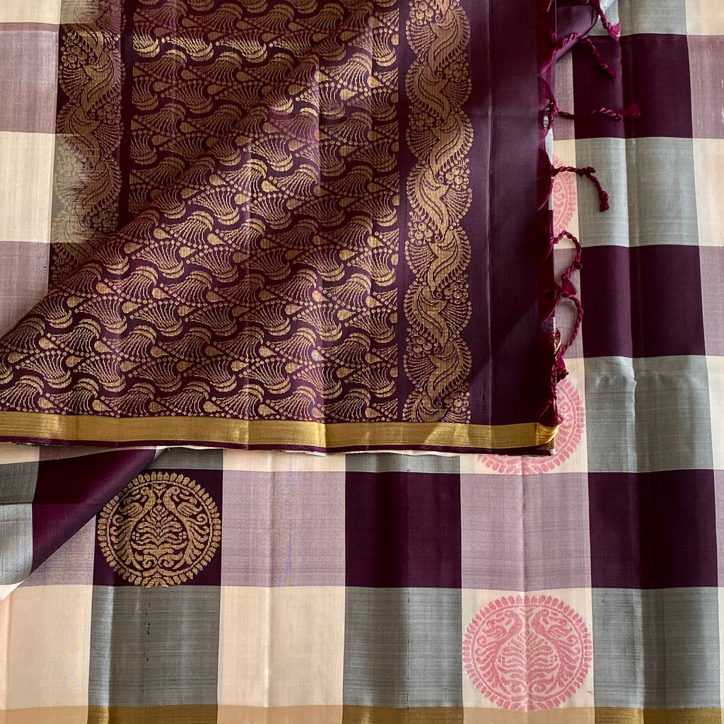 Deep Maroon Designer Pure Silk Saree With Antique Gold Zari Pallu