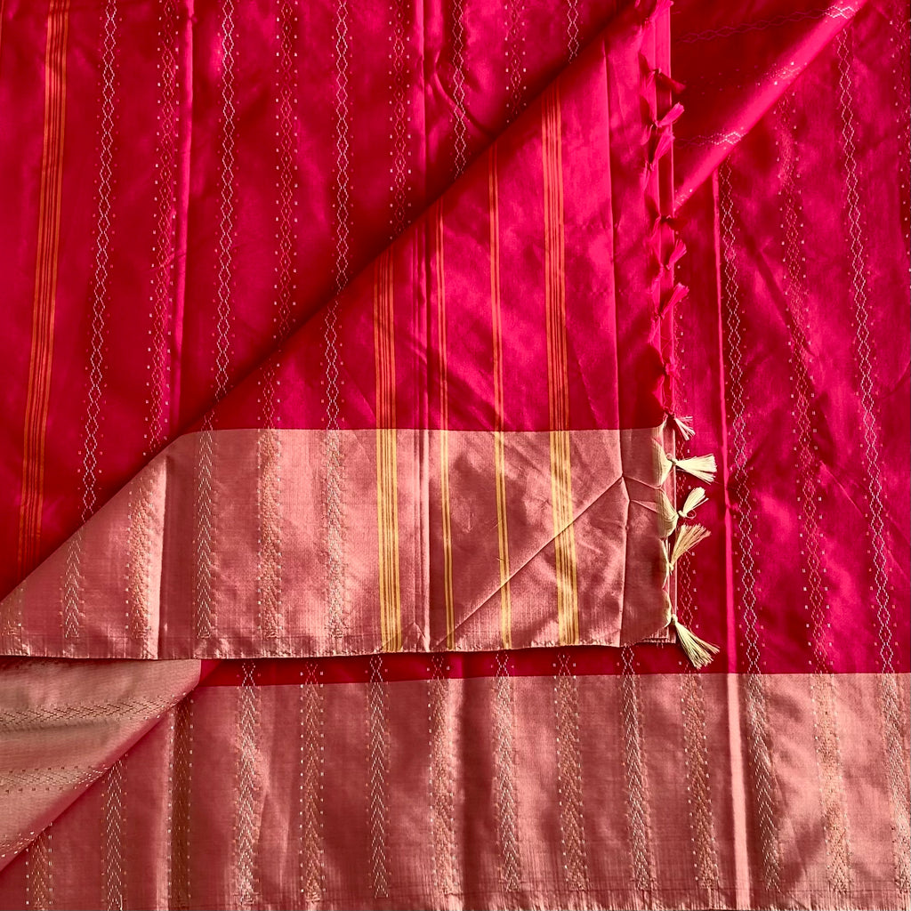 Deep Rani Pink Soft Mixed Silk Saree With Dusty Rose Pallu