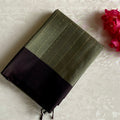 Sage Green Designer Pure Silk Saree With Chocolate Brown Pallu