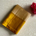 Champagne Beige Designer Pure Silk Saree With Stunner Mango Yellow Border