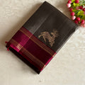Charcoal Gray Designer Pure Silk Saree With Magenta Pallu