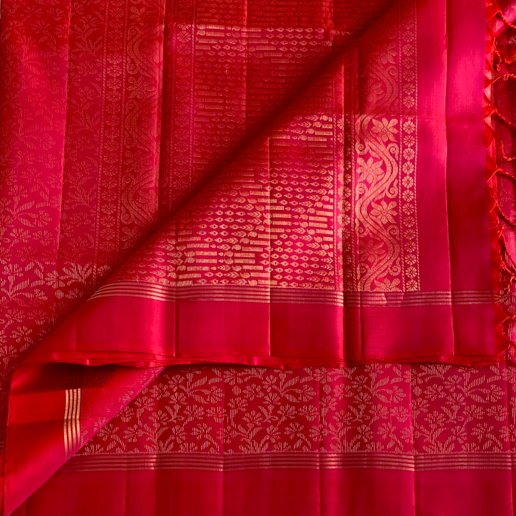 Rani Pink Designer Pure Silk Saree With Antique Gold Zari Pallu
