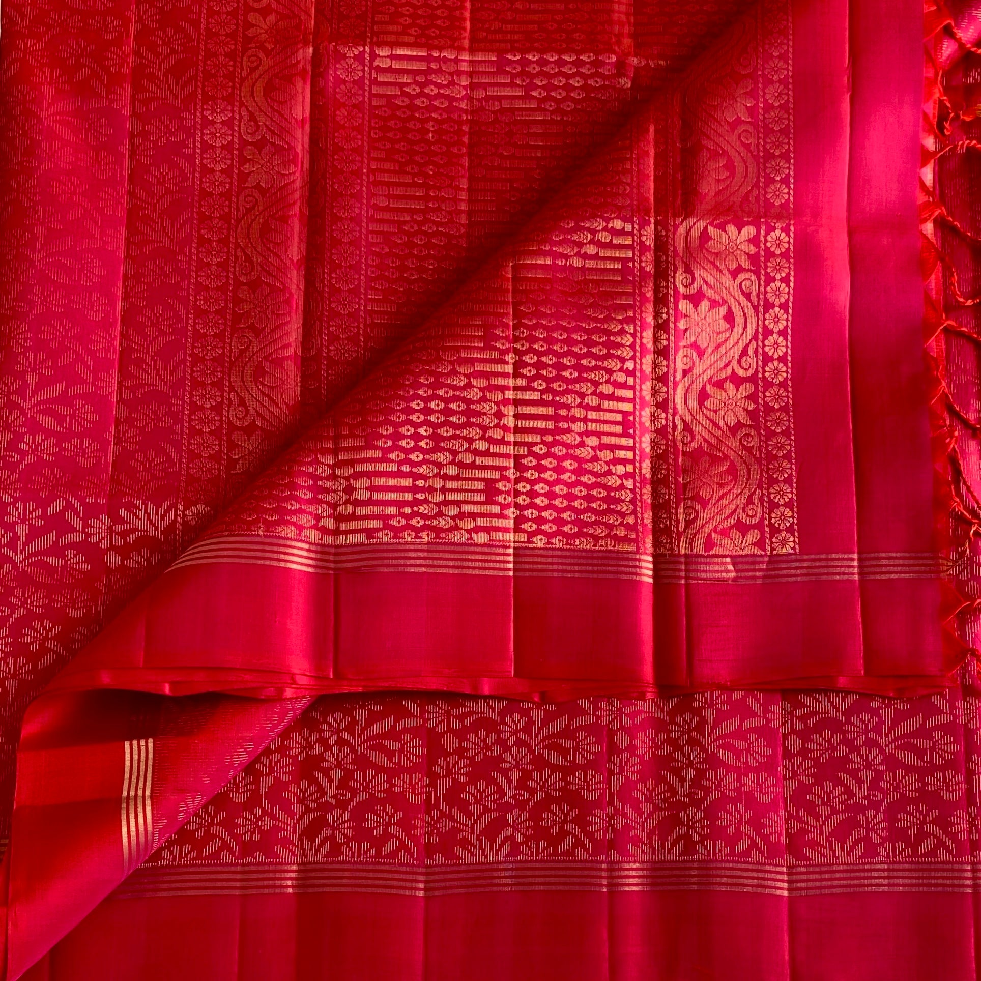 Rani Pink Designer Pure Silk Saree With Antique Gold Zari Pallu