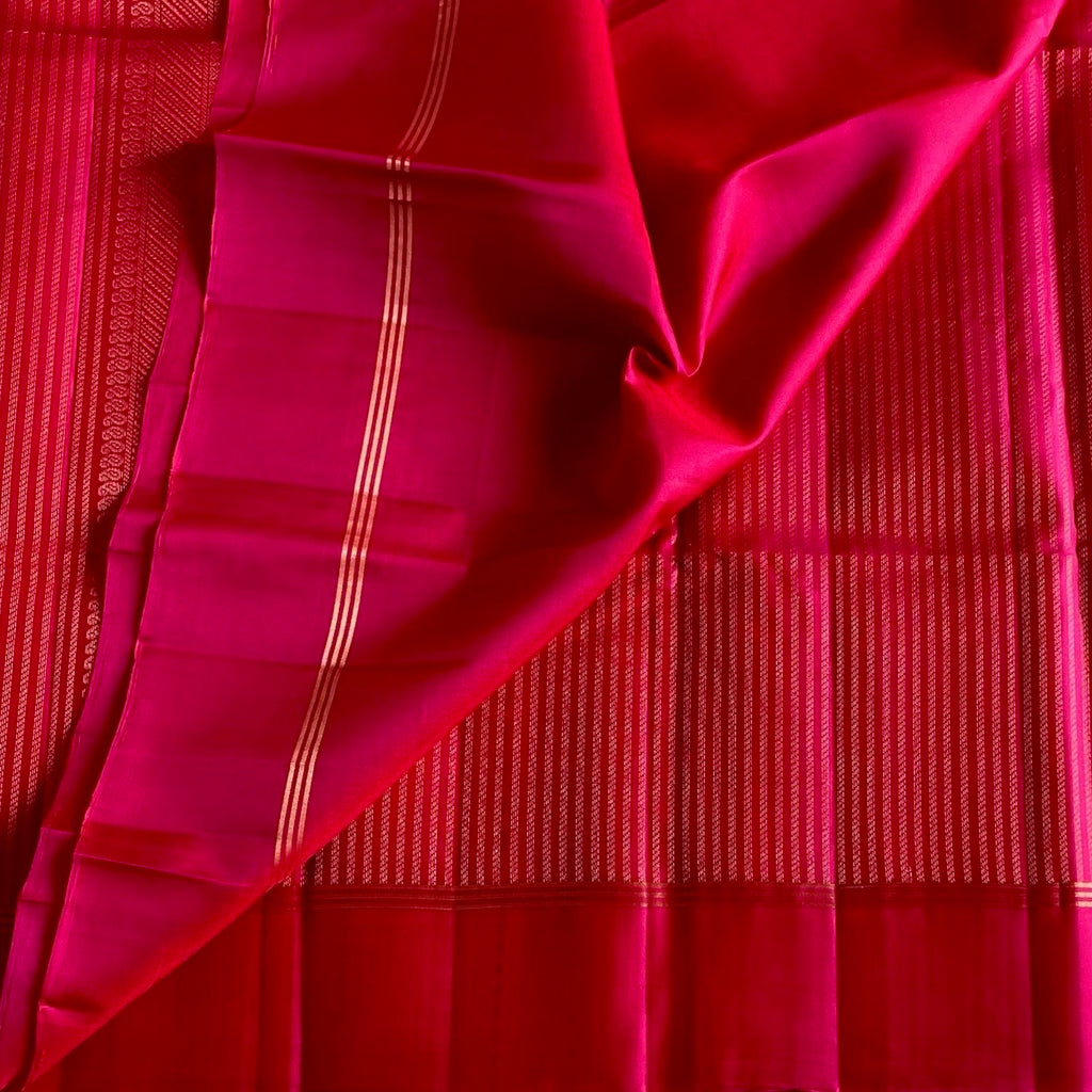 Rani Pink Designer Pure Silk Saree With Zari Gold Border
