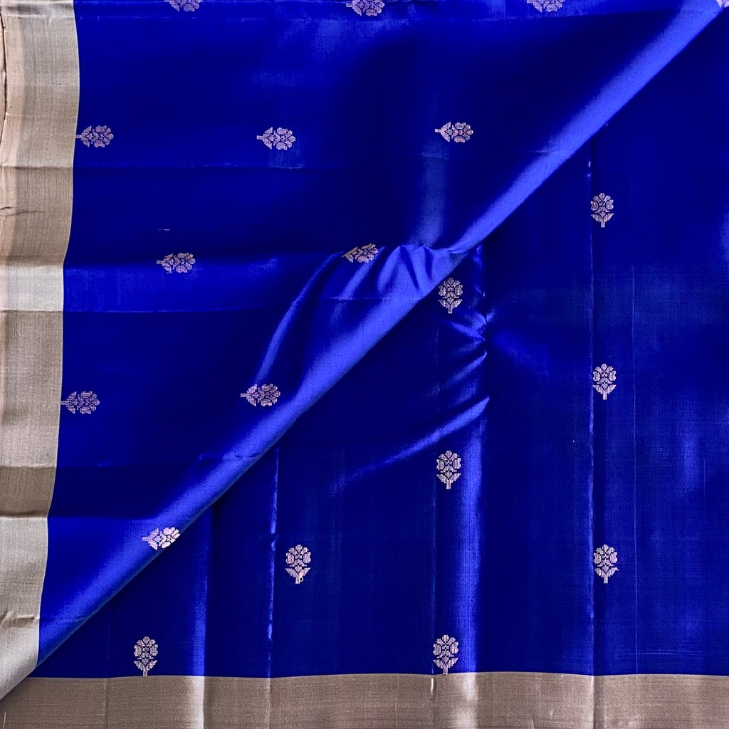 Royal Blue Designer Pure Silk Saree With Antique Gold Pallu