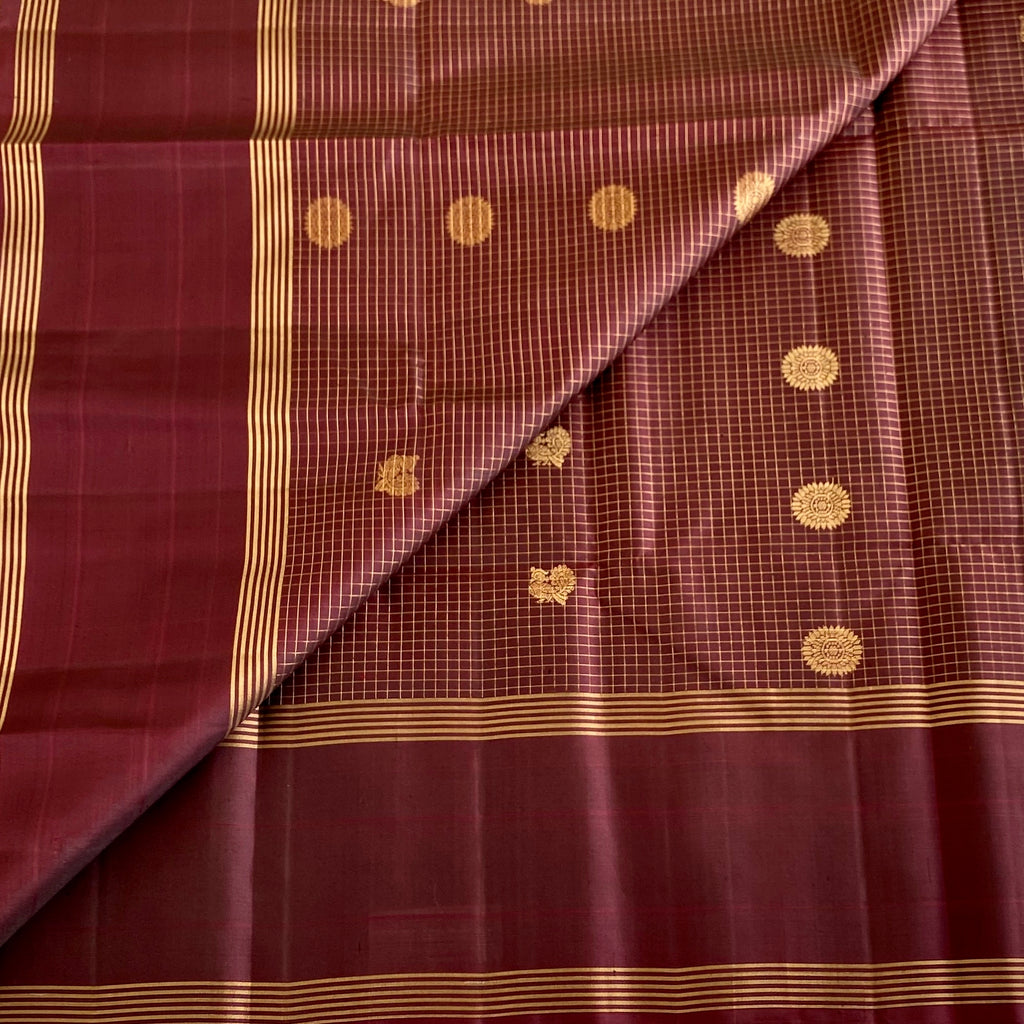 Espresso Wine Brown Designer Pure Silk Saree With Micro Checkered Weave