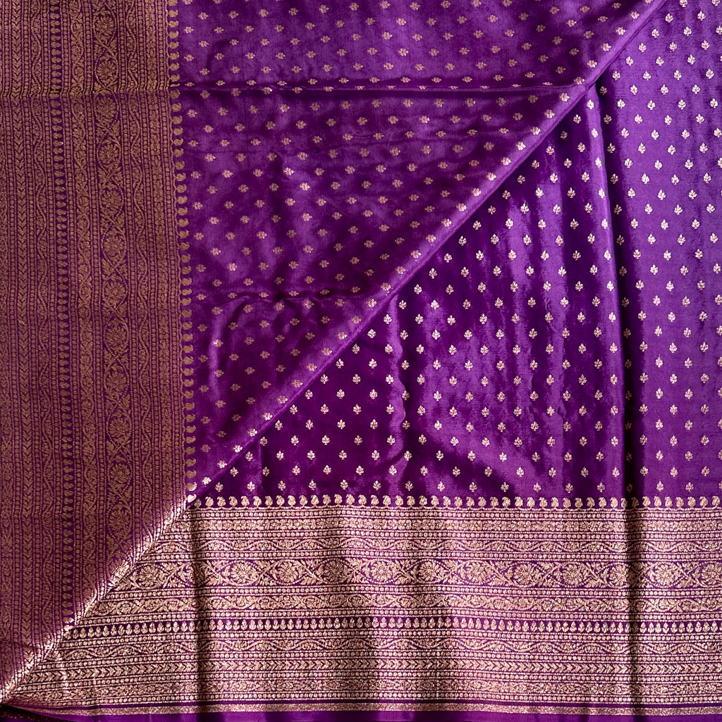 Royal Purple Brocade Saree with Antique Gold Zari Work Elegant