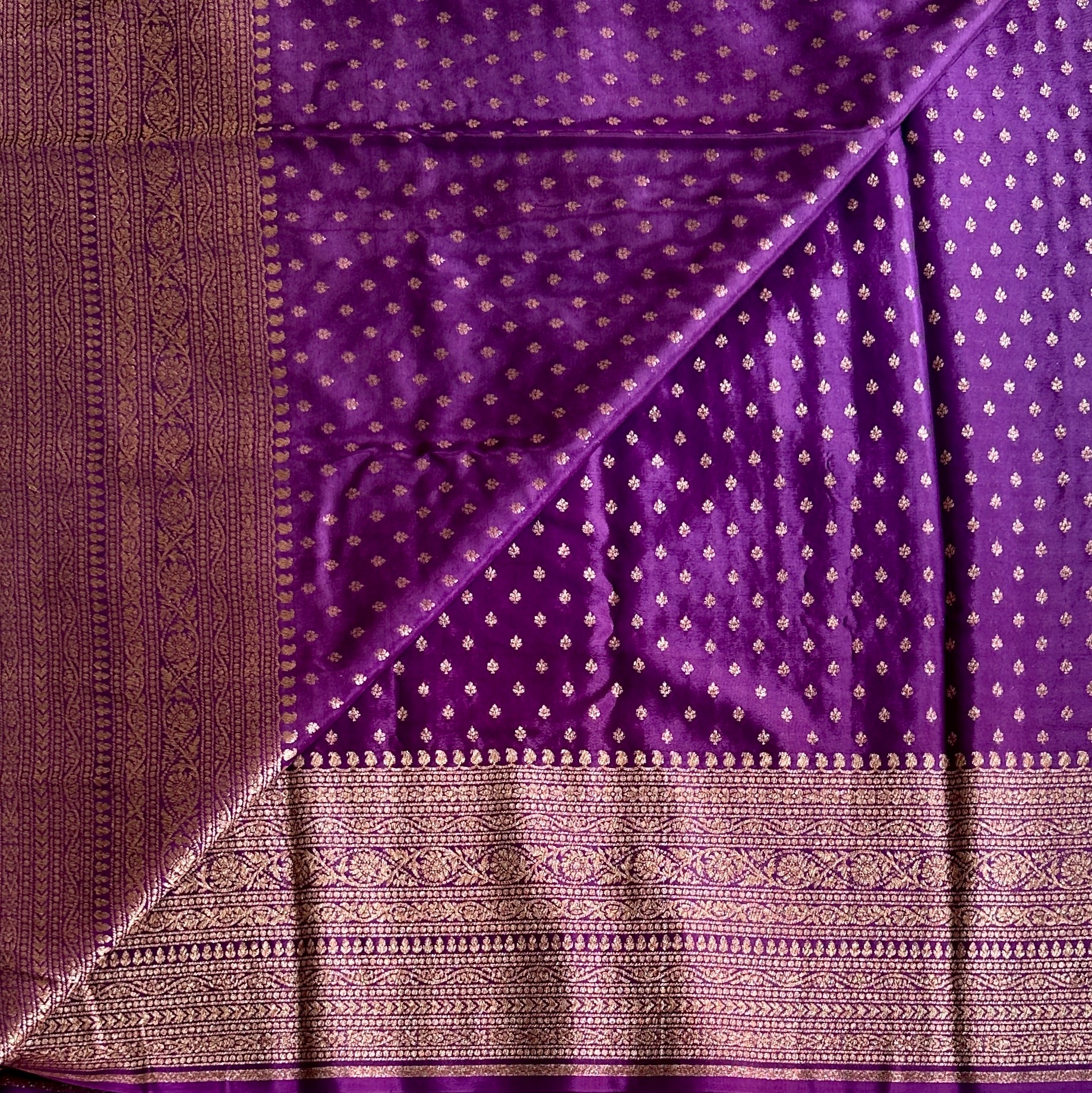 Royal Purple Brocade Saree with Antique Gold Zari Work Elegant