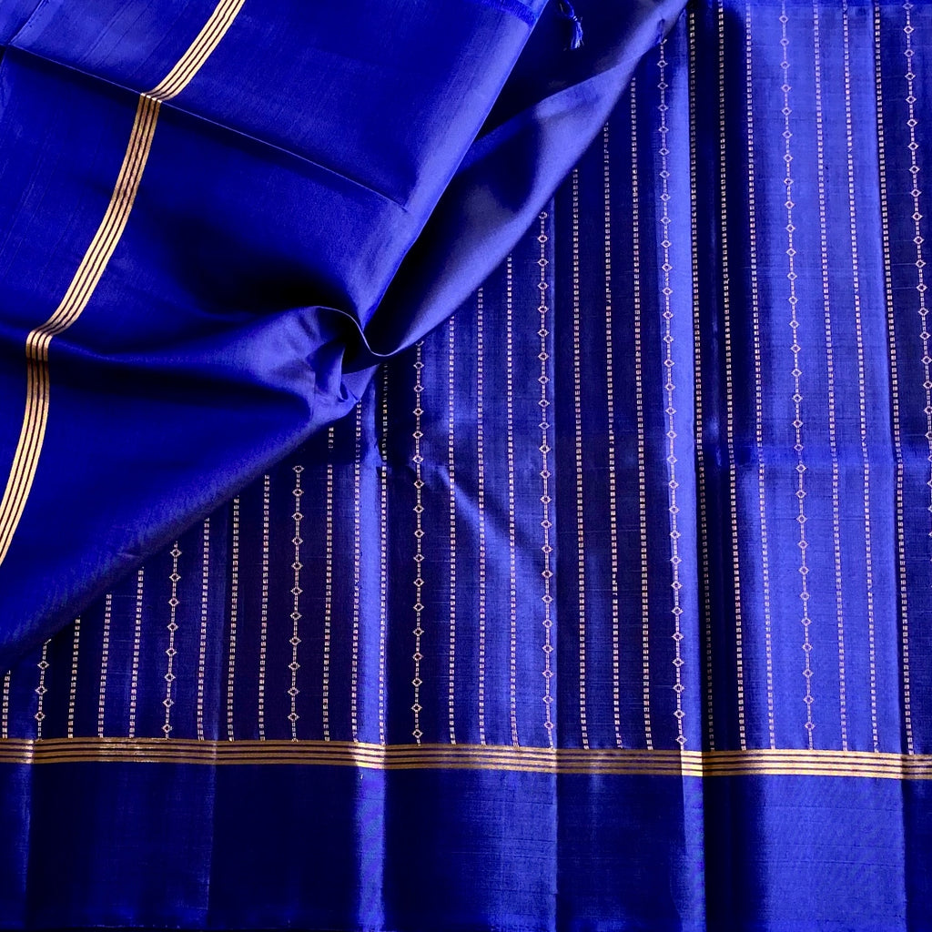 Royal Blue Designer Pure Silk Saree With Gold Brocade Border