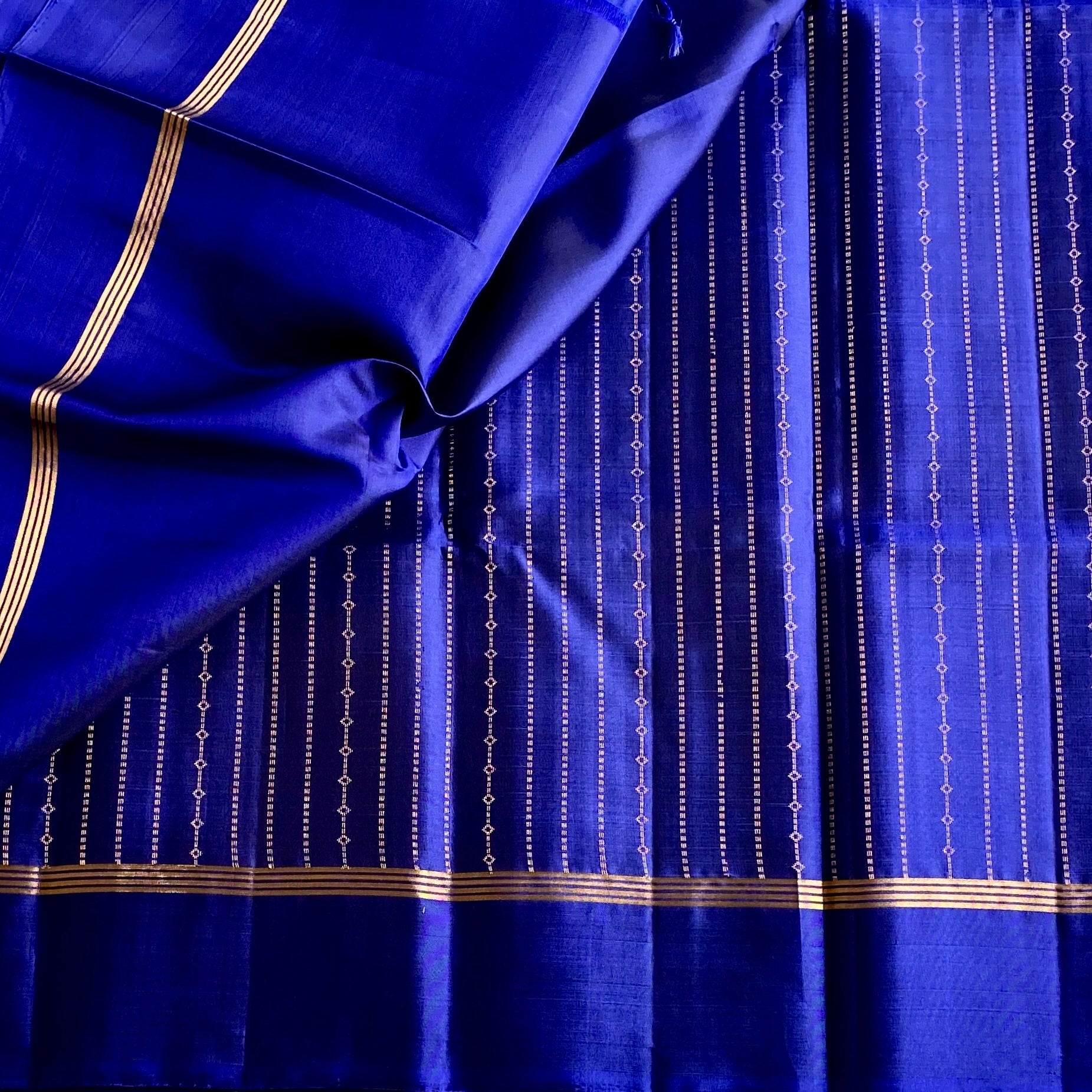Royal Blue Designer Pure Silk Saree With Gold Brocade Border