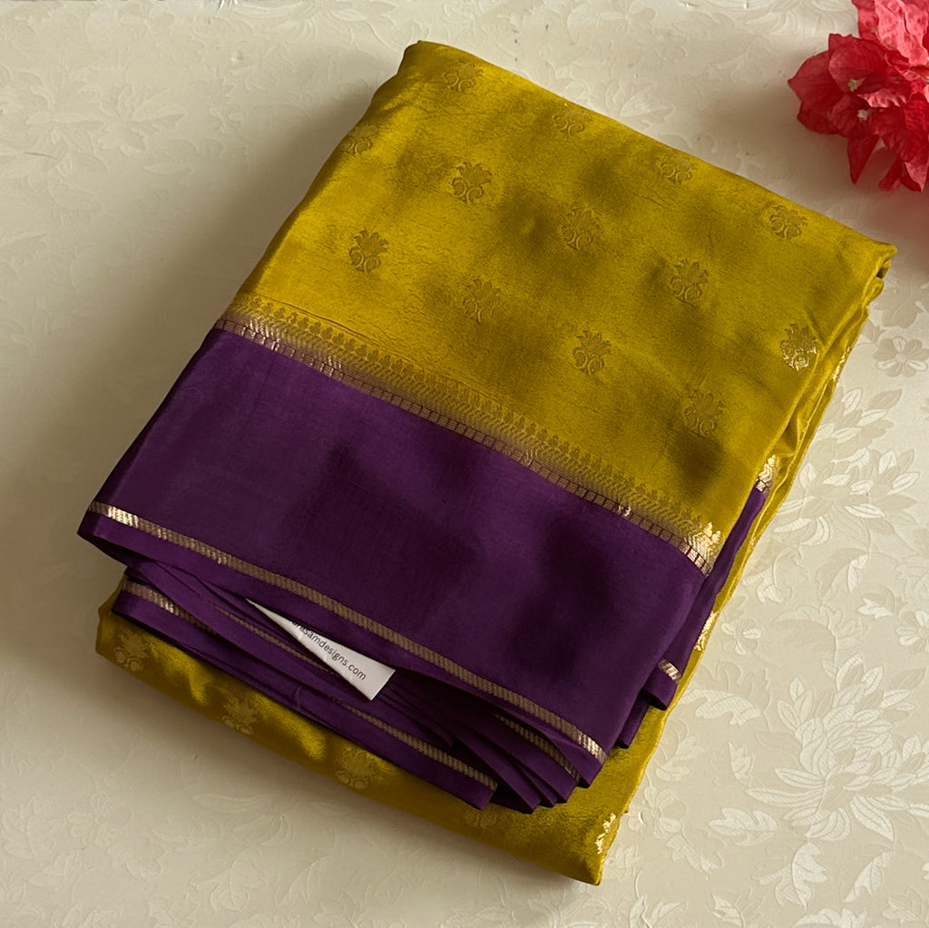 Lime green with deep purple soft crepe silk
