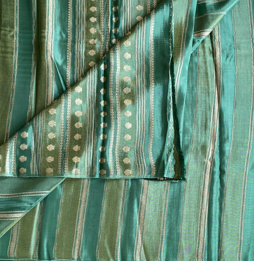 Shades of sea green blended soft silk with designer weave