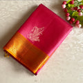 Metallic Rose And Mustard Orange Designer Pure Silk Saree With Zari Pallu