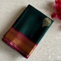 Deep Emerald Green Designer Pure Silk Saree With Rich Magenta Pallu