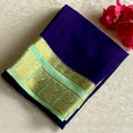 Midnight Navy Mysore Crepe Silk Saree With Mint Green Pallu