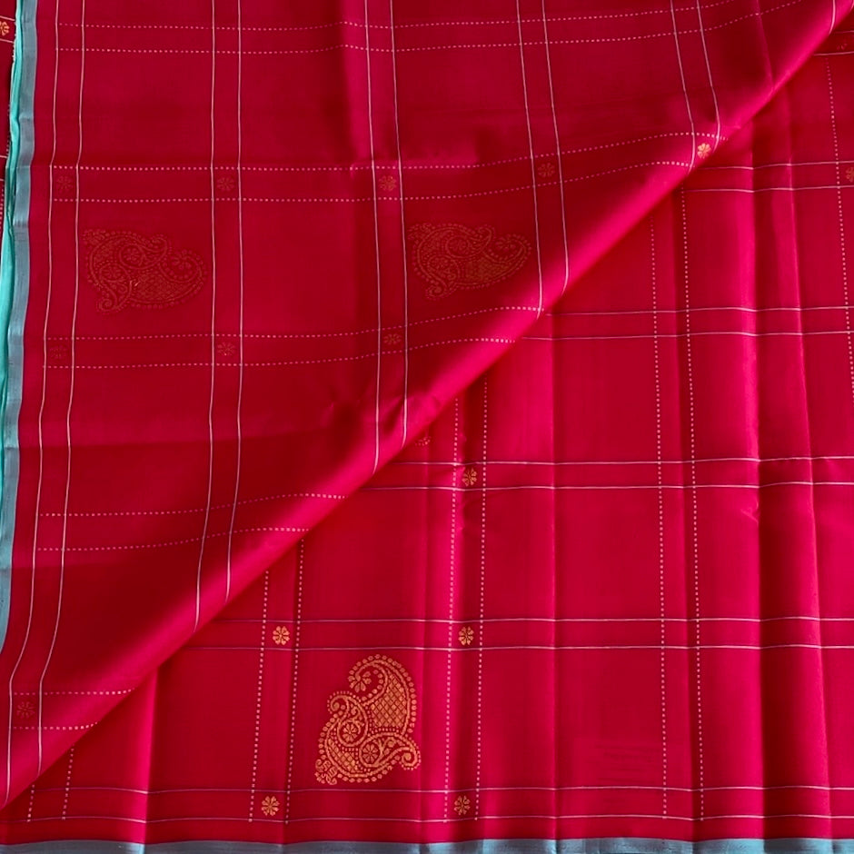 Rani Pink Designer Pure Silk Saree With Aqua Turquoise Pallu