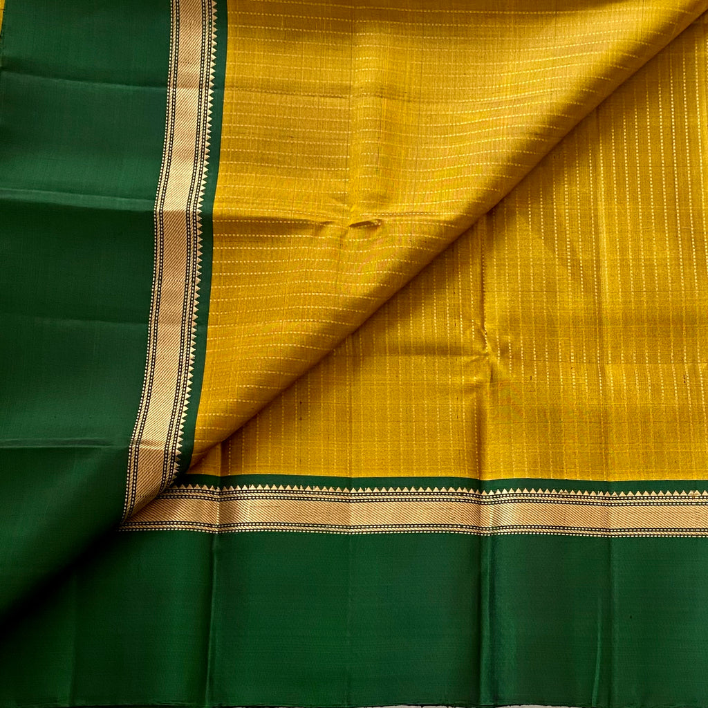 Rich Golden Mustard Designer Pure Silk With Bottle Green Borders