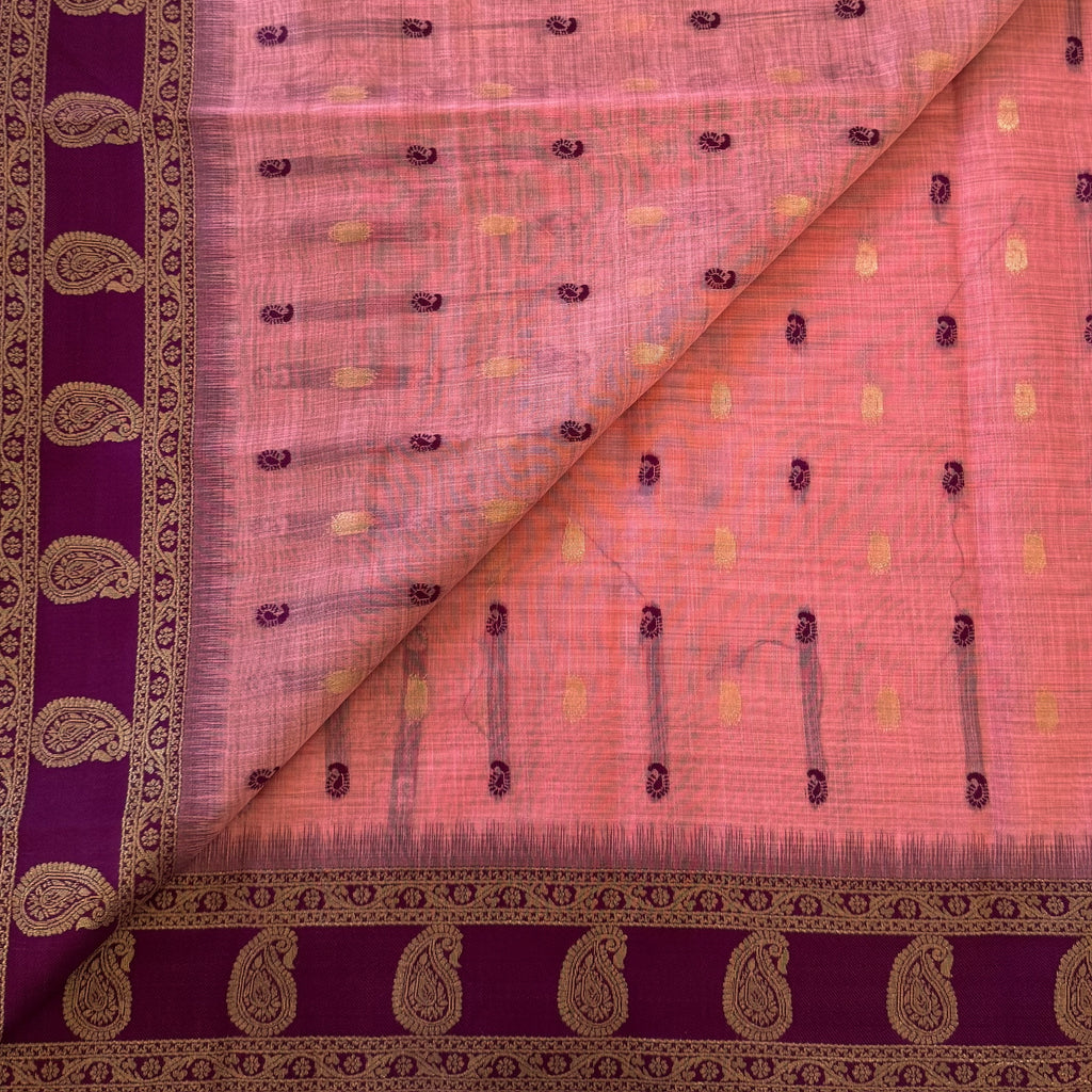 Plum Rose Pink Brocade Saree with Antique Gold Paisley Weave