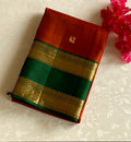 Emerald Teal Saree with Antique Gold Zari and Magenta Pallu