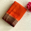 Rust orange with Wine Brown Banarasi Soft Crepe Silk