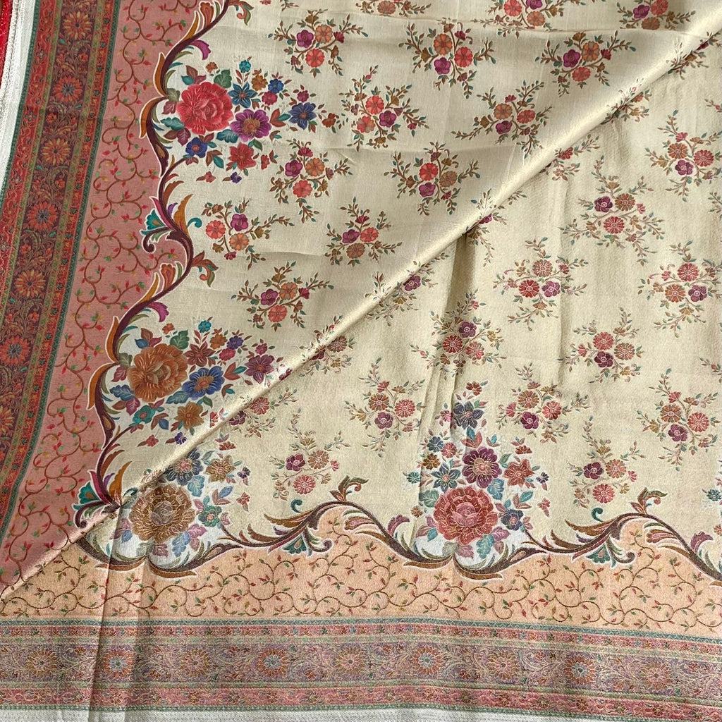 Ivory Beige Soft Premium tissue Silk Saree With Designer Meenakari Weave
