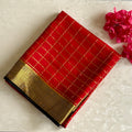 Scarlet Red Mysore Crepe Silk Saree With Metallic Gold Border