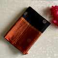 Burnt Orange Designer Pure Silk Saree With Jet Black Border