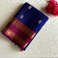 Royal Blue And Magenta Pink Designer Pure Silk Saree With Zari Pallu