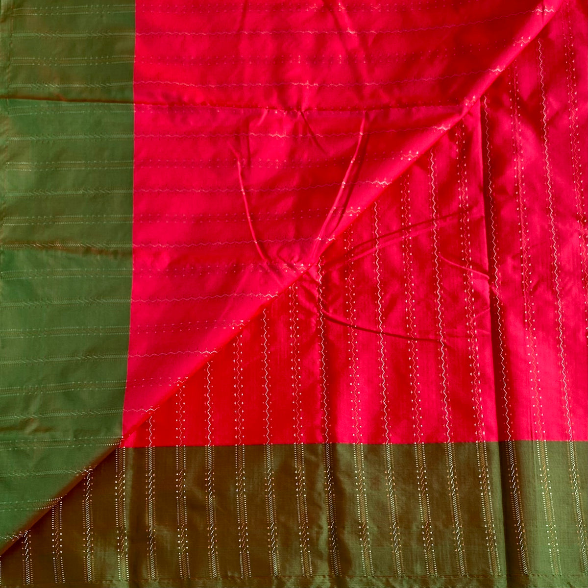 Fuchsia Pink Soft Mixed Silk Saree With Olive Green Pallu