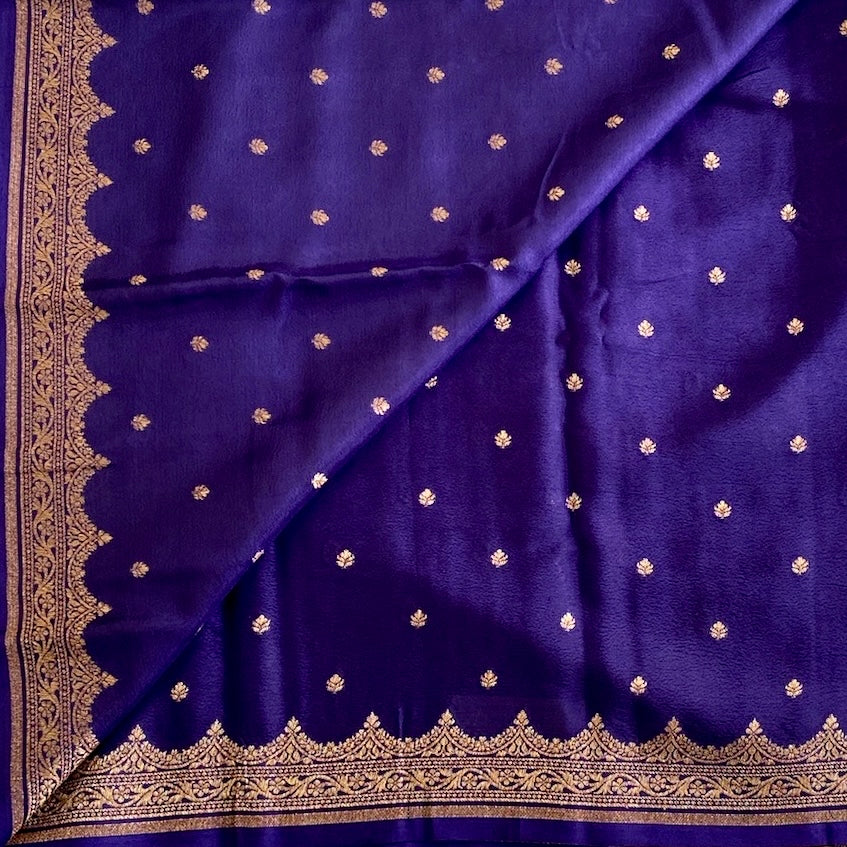 Royal Purple Kanjeevaram Pure Zari Silk Saree With Antique Gold Brocade