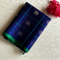 Royal Blue Checkered Designer Pure Silk Saree With Turquoise Pallu