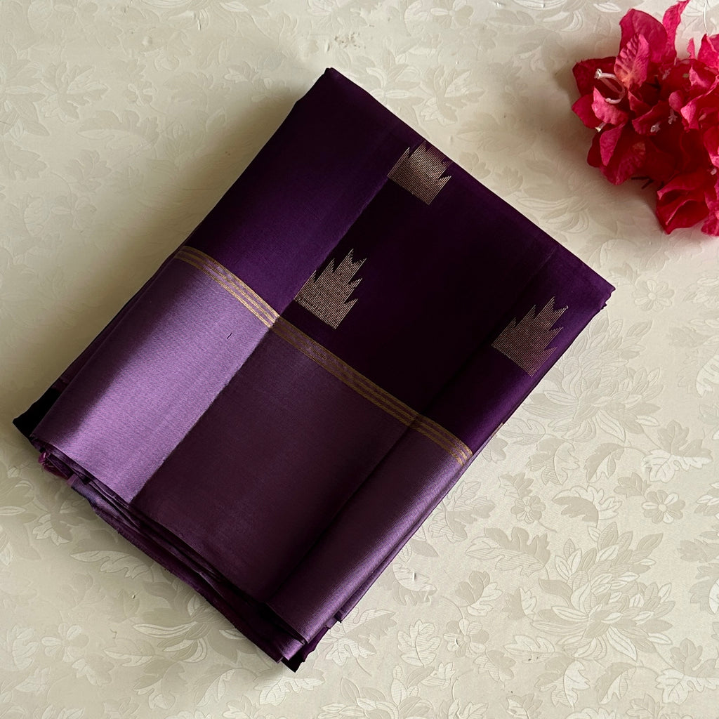 Cadbury Purple Designer Pure Silk With Metallic Lavender Pallu