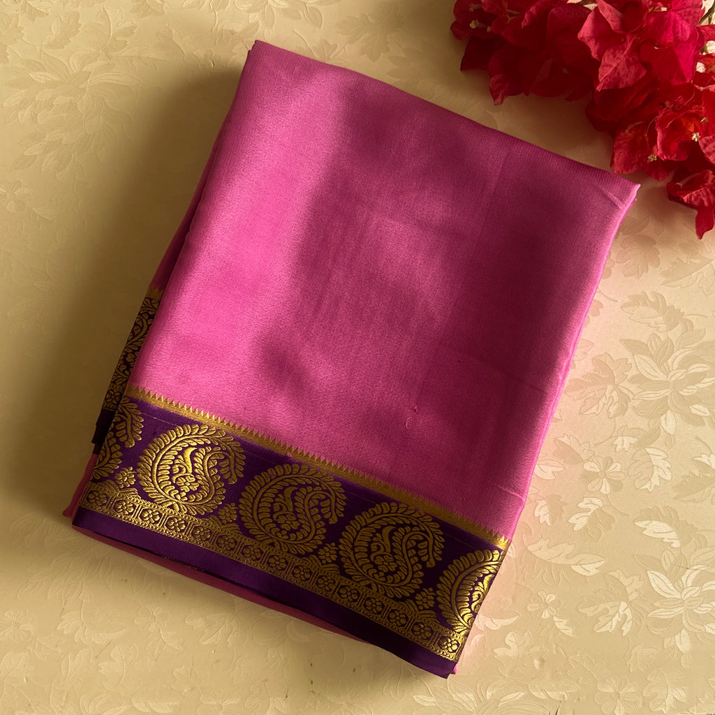 Fuchsia Silk Saree Purple Paisley Gold Zari Traditional Festive Wear